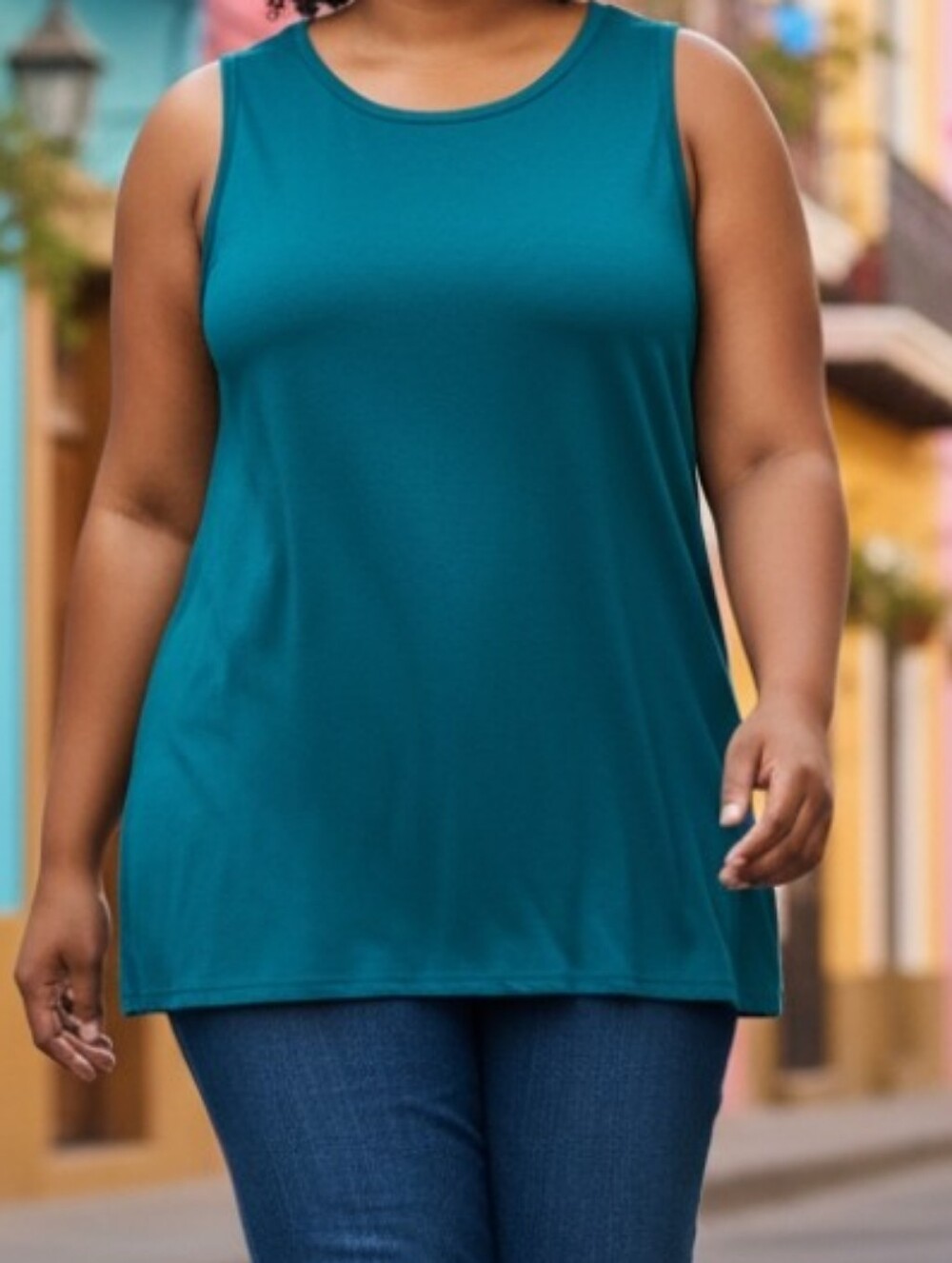 Teal Sleeveless Tank Top Rayon Blend - Women Large - J.Jill Wearever Collection